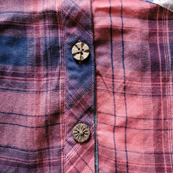 JOHN MARK Medium Plaid Embroidery Flannel Peplum Cottagecore Boho Floral Southwe - Picture 4 of 7